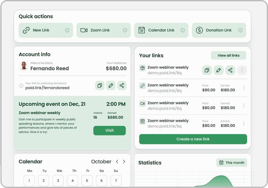 Screenshot Paid.link Dashboard